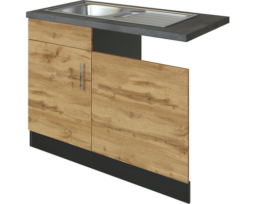 Spülenschrank inkl Spüle Held Möbel Sorrento BxTxH 110 x 60 x 86 cm Frontfarbe eiche hell matt Korpusfarbe grau