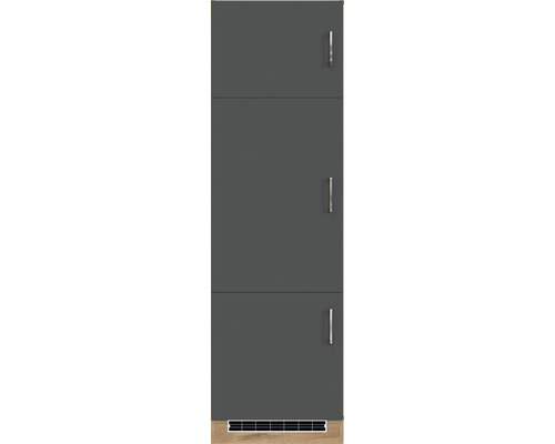 Armoire haute avec trois portes grises et grille de ventilation