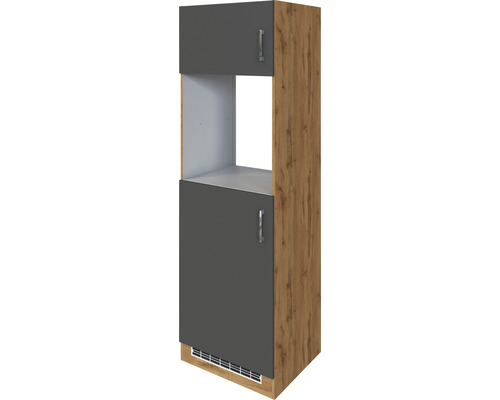 Held Möbel Backofen/Kühlumbauschrank für 88er Einbaukühlschrank Sorrento BxTxH 60 x 60 x 200 cm anthrazit matt zerlegt Anschlag reversibel 401.1.6271 Küchenschrank mit zwei Türen und offenem Fach für Einbaugeräte