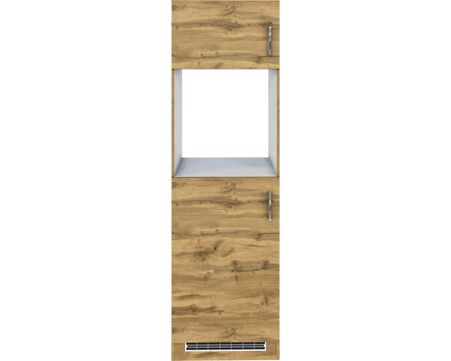 Meuble de cuisine avec deux portes, un compartiment ouvert et une grille d''aération