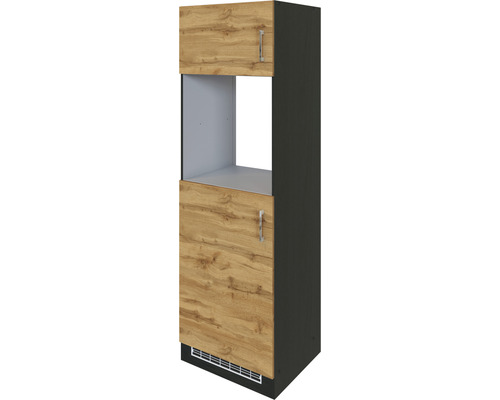 Held Möbel Backofen/Kühlumbauschrank für 88er Einbaukühlschrank Sorrento BxTxH 60 x 60 x 200 cm eiche hell matt zerlegt Anschlag reversibel 401.1.6273 Küchenschrank mit zwei Türen und offenem Fach