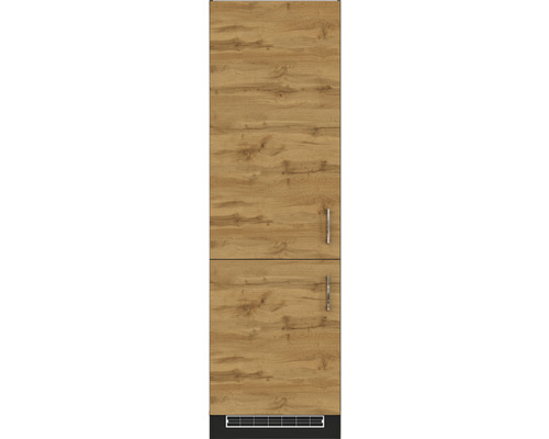 Réfrigérateur avec façade en bois et deux poignées