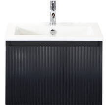 Badmöbelset 2-teilig Einzelbadmöbel Sanox Frozen 3D BxHxT 61 x 42 x 46 cm Frontfarbe schwarz matt mit Waschtisch Keramik weiß 75739832