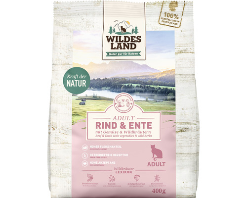 Pâtée pour chat WILDES LAND boeuf et canard avec légumes du jardin avec des supers aliments précieux, sans céréales, sans gluten 400 g