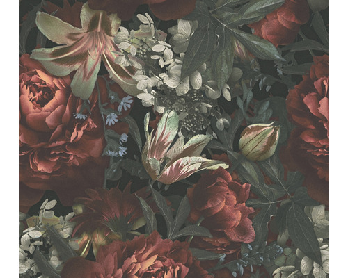 Papier peint intissé 38509-1 Pint Walls Floral rose trémière crème Papier peint à motif floral de roses, tulipes, lys et hortensias
