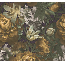 Papier peint à motif floral avec roses, lys et tulipes