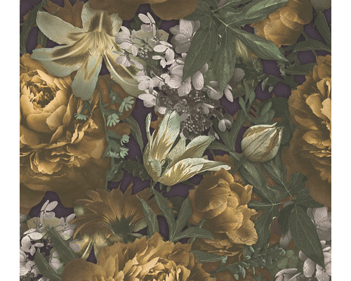 Papier peint intissé 38509-2 Pint Walls Floral rose trémière jaune Papier peint à motif floral avec roses, lys et tulipes