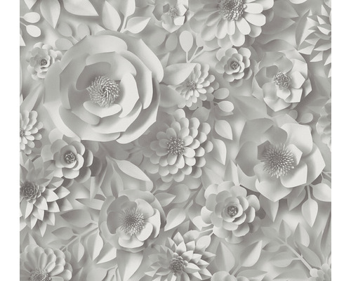Papier peint intissé 38718-1 Pint Walls fleurs 3D gris Papier peint avec motif de fleurs en papier