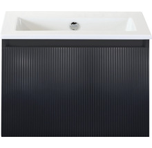 Badmöbelset 2-teilig Einzelbadmöbel Sanox Frozen 3D BxHxT 61 x 42 x 46 cm Frontfarbe schwarz matt mit Waschtisch Keramik weiß 75739932
