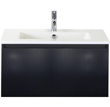 Badmöbelset 2-teilig Einzelbadmöbel Sanox Frozen 3D BxHxT 81 x 42 x 46 cm Frontfarbe schwarz matt mit Waschtisch Keramik weiß 75740032