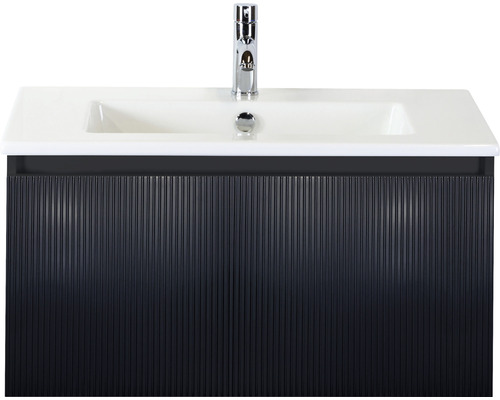 Badmöbelset 2-teilig Einzelbadmöbel Sanox Frozen 3D BxHxT 81 x 42 x 46 cm Frontfarbe schwarz matt mit Waschtisch Keramik weiß 75740032 Waschtischunterschrank mit Waschbecken und Armatur