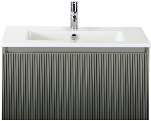 Badmöbelset 2-teilig Einzelbadmöbel Sanox Frozen 3D BxHxT 81 x 42 x 46 cm Frontfarbe petrol mit Waschtisch Keramik weiß 75740061 Waschtisch mit Waschbecken und Armatur