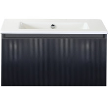 Badmöbelset 2-teilig Einzelbadmöbel Sanox Frozen 3D BxHxT 81 x 42 x 46 cm Frontfarbe schwarz matt mit Waschtisch Keramik weiß 75740132