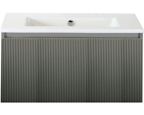 Badmöbelset 2-teilig Einzelbadmöbel Sanox Frozen 3D BxHxT 81 x 42 x 46 cm Frontfarbe petrol mit Waschtisch Keramik weiß 75740161 Waschtischunterschrank mit Waschbecken