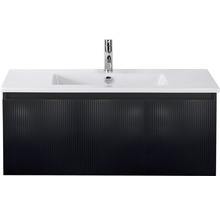 Badmöbelset 2-teilig Einzelbadmöbel Sanox Frozen 3D BxHxT 101 x 42 x 46 cm Frontfarbe schwarz matt mit Waschtisch Keramik weiß 75740232