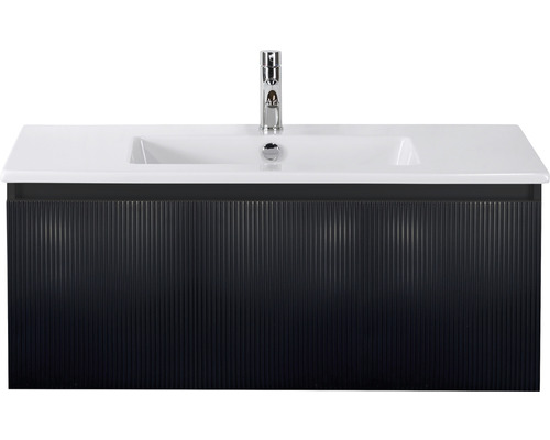 Set de meubles de salle de bains 2 pces meuble de salle de bains simple Sanox Frozen 3D lxhxp 101 x 42 x 46 cm couleur de façade noir mat avec vasque céramique blanche 75740232 Meuble-lavabo avec lavabo et robinet