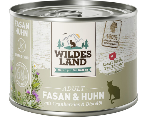 Pâtée pour chat WILDES LAND faisan et dinde avec cranberries avec des supers aliments précieux, sans céréales, sans gluten 200 g