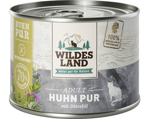 Pâtée pour chat WILDES LAND poulet PUR à l'huile de carthame avec des supers aliments précieux, sans céréales, sans gluten 200 g