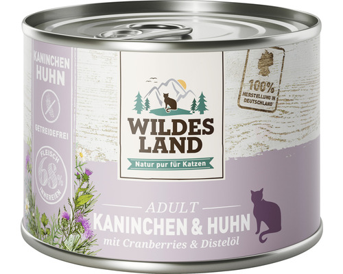 Pâtée pour chat WILDES LAND lapin et poulet avec cranberries avec des supers aliments précieux, sans céréales, sans gluten 200 g