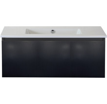 Badmöbelset 2-teilig Einzelbadmöbel Sanox Frozen 3D BxHxT 101 x 42 x 46 cm Frontfarbe schwarz matt mit Waschtisch Keramik weiß 75740332