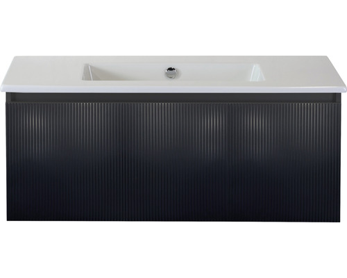 Set de meubles de salle de bains 2 pces meuble de salle de bains simple Sanox Frozen 3D lxhxp 101 x 42 x 46 cm couleur de façade noir mat avec vasque céramique blanche 75740332 Meuble sous-vasque avec lavabo