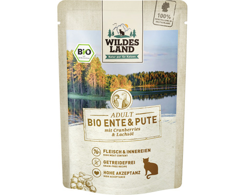 Katzenfutter nass WILDES LAND Bio Ente und Pute mit Cranberries mit wertvollen Superfoods, getreidefrei, Glutenfrei 85 g