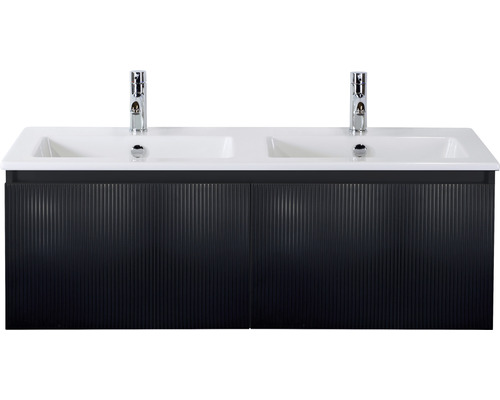 Badmöbel-Set Sanox Frozen 3D BxHxT 121 x 42 x 46 cm Frontfarbe schwarz matt mit Waschtisch Keramik weiß