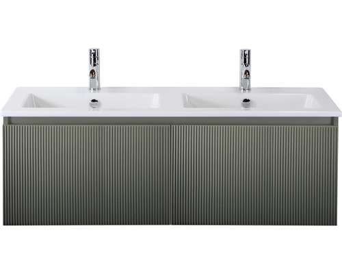 Ensemble de meubles de salle de bains Sanox Frozen 3D lxhxp 121 x 42 x 46 cm couleur de façade pétrole 2 pièces avec lavabo double en céramique