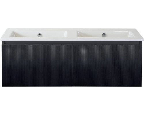Badmöbel-Set Sanox Frozen 3D BxHxT 121 x 42 x 46 cm Frontfarbe schwarz matt mit Waschtisch Keramik weiß