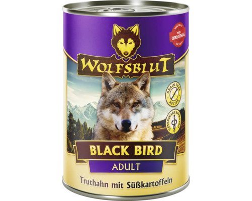 Hundefutter nass WOLFSBLUT Black Bird Adult , Truthahn mit Süßkartoffeln mit wertvollen Superfoods, getreidefrei, Glutenfrei 395 g
