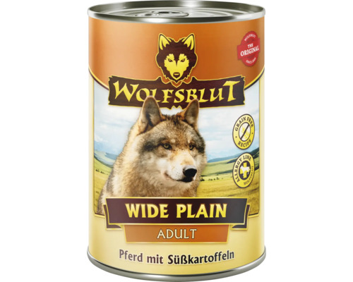 Hundefutter nass WOLFSBLUT Wide Plain Adult , Pferd mit Süßkartoffeln mit wertvollen Superfoods, getreidefrei, Glutenfrei 395 g