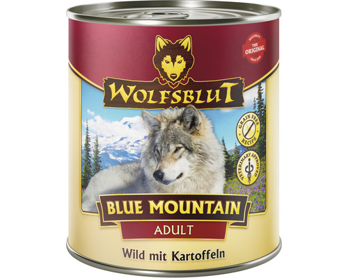 Pâtée pour chien WOLFSBLUT Blue Mountain Adult, gibier avec pommes de terre avec des supers aliments précieux, sans céréales, sans gluten 800 g