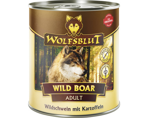 Pâtée pour chien WOLFSBLUT Wild Boar Adult, cochon sauvage avec pommes de terre avec des supers aliments précieux, sans céréales, sans gluten 800 g