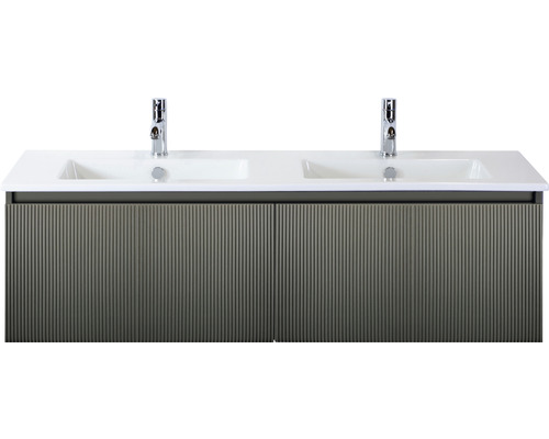 Lavabo double avec meuble bas Sanox FROZEN 3D lxhxp 141x42x46 cm couleur de façade pétrole 75740661