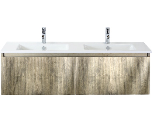 Doppelwaschbecken mit Unterschrank Sanox FROZEN 3D BxHxT 141x42x46 cm Frontfarbe french oak 75740663 Doppelwaschbecken mit Unterschrank Sanox FROZEN 3D BxHxT 141x42x46 cm Frontfarbe french oak 75740663