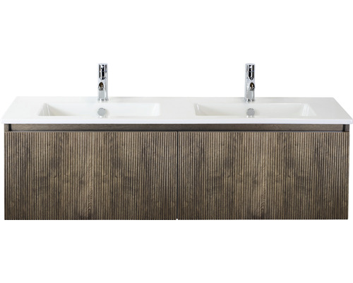 Doppelwaschbecken mit Unterschrank Sanox FROZEN 3D BxHxT 141x42x46 cm Frontfarbe charleston 75740664 Doppelwaschbecken mit Unterschrank Sanox FROZEN 3D BxHxT 141x42x46 cm Frontfarbe charleston 75740664
