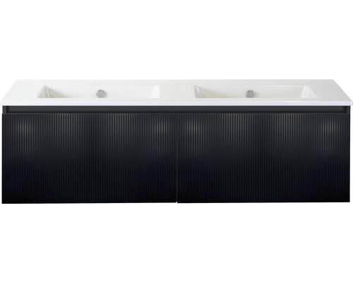 Doppelwaschbecken mit Unterschrank Sanox FROZEN 3D BxHxT 141x42x46 cm Frontfarbe schwarz matt 75740732 Doppelwaschbecken mit Unterschrank Sanox FROZEN 3D BxHxT 141x42x46 cm Frontfarbe schwarz matt 75740732
