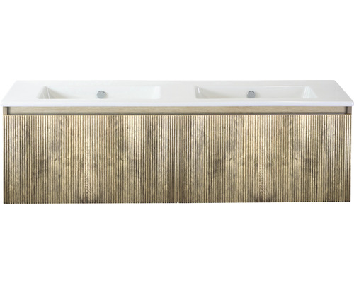 Doppelwaschbecken mit Unterschrank Sanox FROZEN 3D BxHxT 141x42x46 cm Frontfarbe french oak 75740763 Doppelwaschbecken mit Unterschrank Sanox FROZEN 3D BxHxT 141x42x46 cm Frontfarbe french oak 75740763
