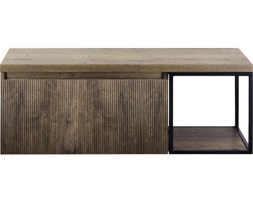 Waschtischunterschrank Sanox Frozen 3D BxHxT 120 x 43 cm x 45 cm Frontfarbe charleston mit Waschtischplatte und Seitenregal schwarz matt Konsolentisch aus Holz mit offenem Ablagefach
