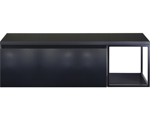 Waschtischunterschrank Sanox Frozen 3D BxHxT 140 x 43 cm x 45 cm Frontfarbe schwarz matt mit Waschtischplatte und Seitenregal Waschtischunterschrank Sanox Frozen 3D BxHxT 140 x 43 cm x 45 cm Frontfarbe schwarz matt mit Waschtischplatte und Seitenregal