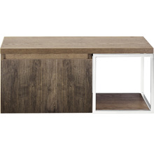 Table basse avec plateau en bois, structure en bois et cadre en métal