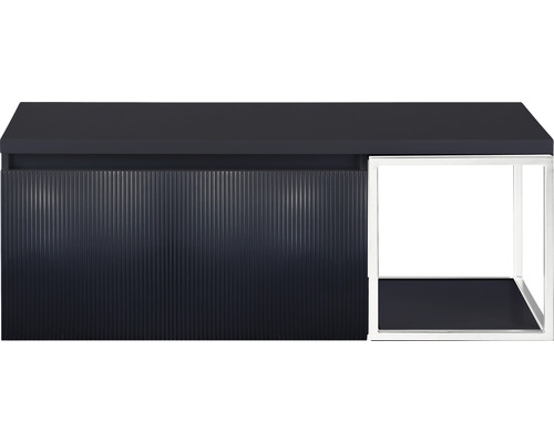 Meuble sous-vasque Sanox Frozen 3D lxhxp 120 x 43 cm x 45 cm couleur de façade noir mat avec plan de toilette et étagère latérale blanc mat Meuble sous-lavabo avec surface rainurée et étagère ouverte