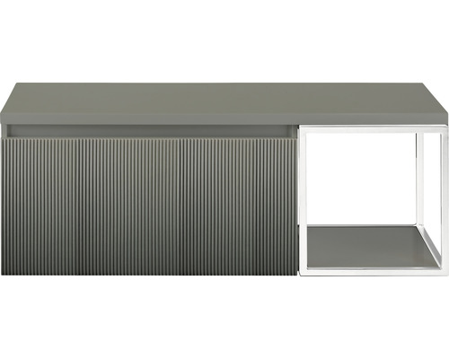 Waschtischunterschrank Sanox Frozen 3D BxHxT 120 x 43 cm x 45 cm Frontfarbe petrol mit Waschtischplatte und Seitenregal weiß matt Waschtischunterschrank mit offenem Regal
