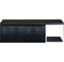 Waschtischunterschrank Sanox Frozen 3D BxHxT 140 x 43 cm x 45 cm Frontfarbe schwarz matt mit Waschtischplatte und Seitenregal weiß matt