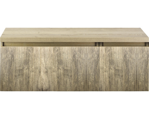 Waschtischunterschrank Sanox Frozen 3D BxHxT 120 (80/40) x 43 cm x 45 cm Frontfarbe französische eiche mit Waschtischplatte Waschtischunterschrank Sanox Frozen 3D BxHxT 120 (80/40) x 43 cm x 45 cm Frontfarbe französische eiche mit Waschtischplatte