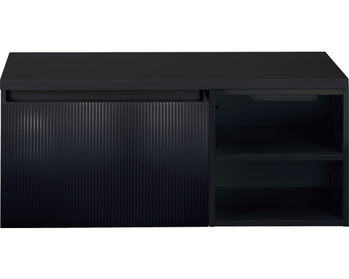 Waschtischunterschrank Sanox Frozen 3D BxHxT 100 x 43 cm x 45 cm Frontfarbe schwarz matt mit Waschtischplatte und Regal