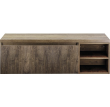 Meuble en bois avec étagères et porte à rainures verticales