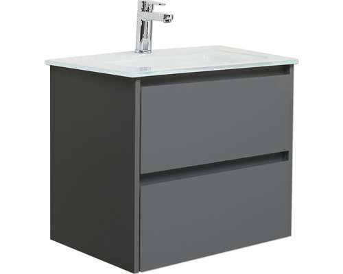 Meuble sous-vasque Pelipal xpressline 3261 gris avec façade vitrée lxhxp 60 x 52,9 x 42 cm