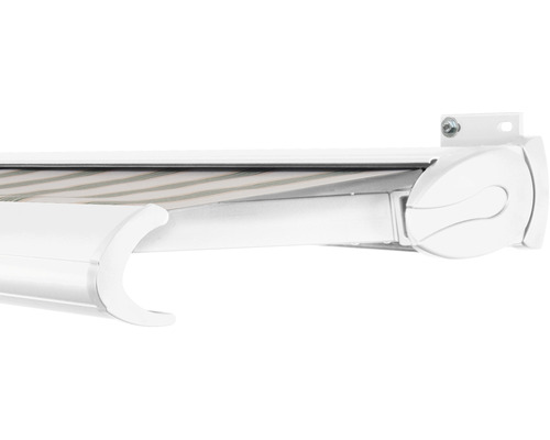 SOLUNA Kassettenmarkise Exclusiv 2x1,5 Stoff Dessin 7852 Gestell RAL 9010 verkehrsweiß Antrieb rechts inkl. Motor und Wandschalter