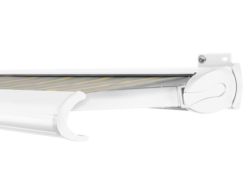 SOLUNA Kassettenmarkise Exclusiv 3,5x2 Stoff Dessin 320477 Gestell RAL 9010 verkehrsweiß Antrieb rechts inkl. Motor und Wandschalter